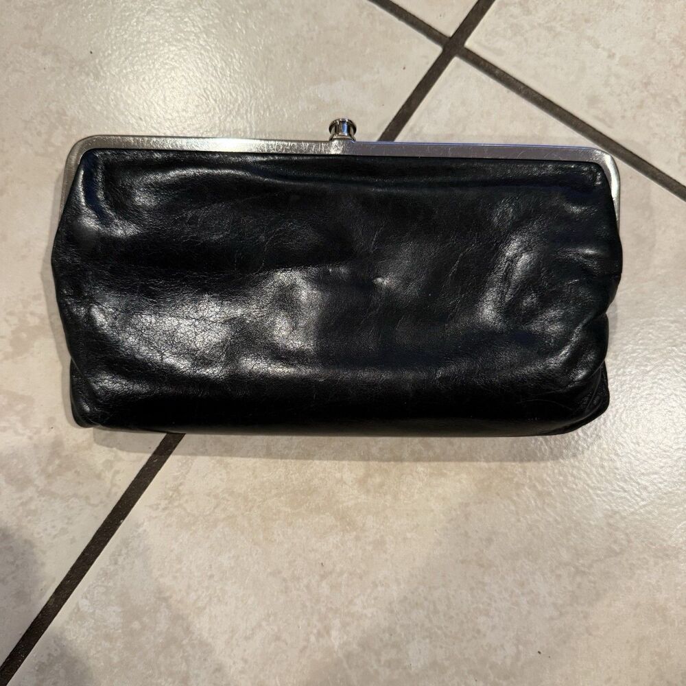 Hobo Wallet Womens One Size Black Leather Double Frame Clutch Paisley Lining